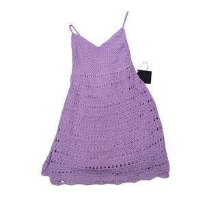 New Lulus Lavender Purple Crochet Lace Up Cris Cross Mini Dress Medium Cotton